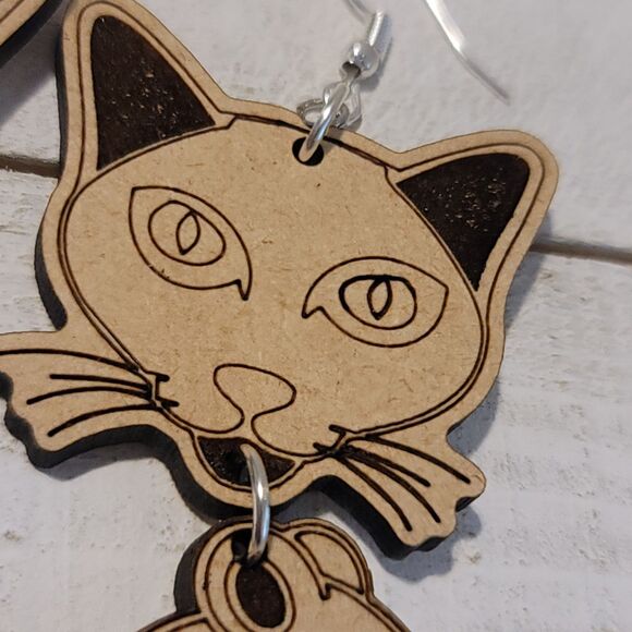 Handmade Cat and Mouse Earrings #3 - Picture 5 of 7